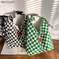 MOUSSON กระเป๋าผ้าแคสวาสสตรีทรงเหลี่ยมตรวจสอบรูปแบบความจุขนาดใหญ่กระเป๋าแฟชั่นคุณภาพสูง