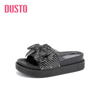 DUSTO 2022 new summer leisure comfortable middle heel flat bottom bow cover foot sandals womens shoes