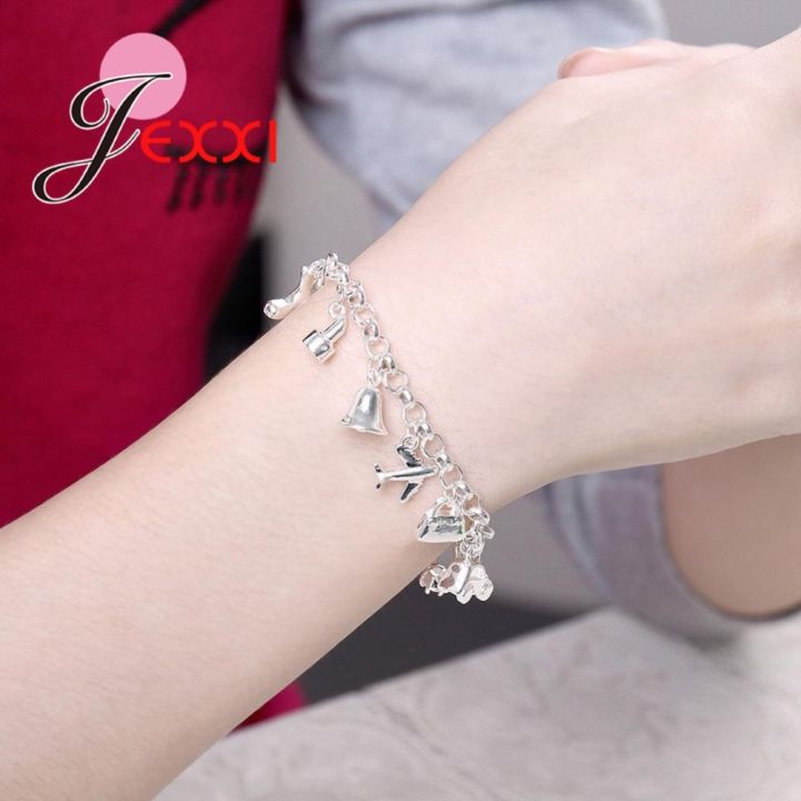 wholesale-price-real-925-sterling-silver-women-girls-cute-nice-bag-shoes-shaped-charms-bracelets-trendy-jewelry