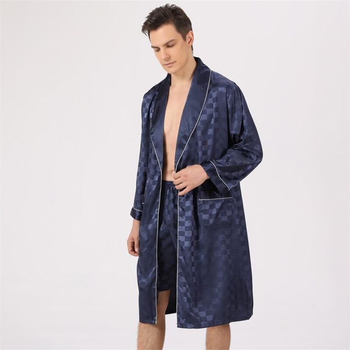 ชุดคลุมอาบน้ำและกางเกงขาสั้นเสื้อคลุมอาบน้ำผ้าไหม-faux-2ชิ้น-baju-tidur-kimono-เสื้อคลุมอาบน้ำผ้าซาตินนุ่มสบายแขนยาวโรงแรมซาวน่าจำนวน1ชุด