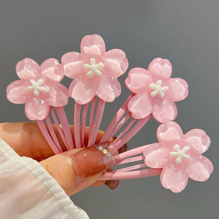 อะนิเมะซากุระน่ารักดอกไม้สีชมพูครีม-bb-กิ๊บหนีบผมกิ๊ฟติดผมข้างอุปกรณ์ตกแต่งผมเด็กผู้หญิงของขวัญประดับที่ติดผมแบบน่ารัก1ชิ้น