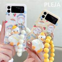 FDD เคสโทรศัพท์ขาตั้งเป็ดโซ่น่ารักสำหรับ Samsung Galaxy Z Flip 4 3 Flip3 Flip4 5G ครอบคลุมซิลิโคนลายการ์ตูนเคสกันกระแทก Funda