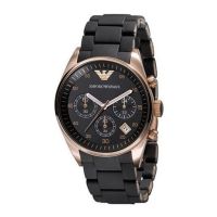 Emporio Armani Tazio Chronograph Black Dial Silicon Women นาฬิกาผู้หญิง Jam Tangan Wanita Perempuan AR5906