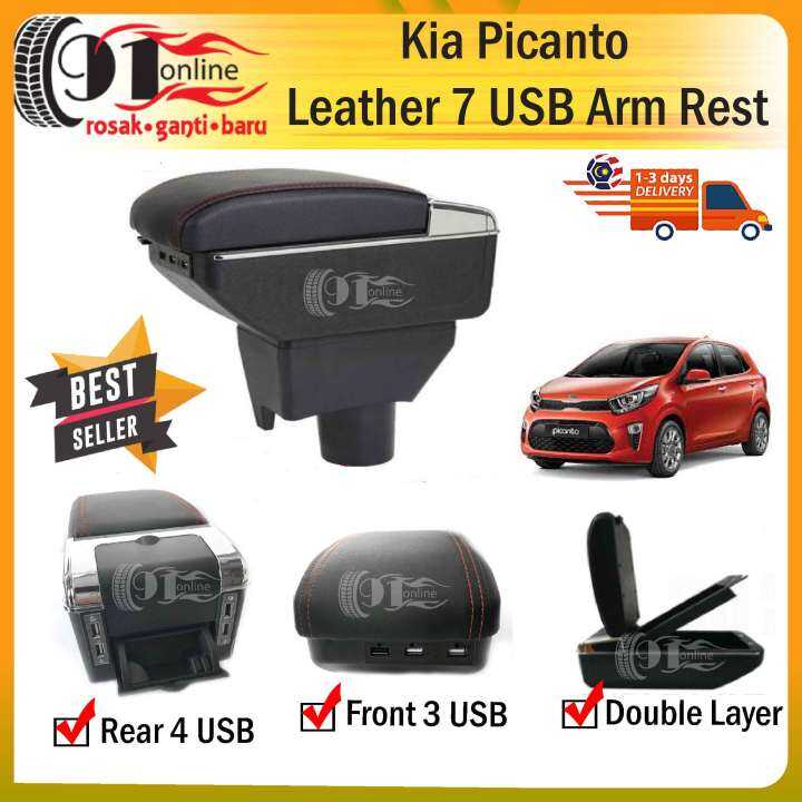Leather 7 USB Armrest With Cup Holder For Kia Picanto Lazada