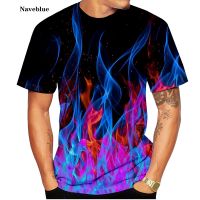 2023 NEWSummer แฟชั่น3D Top e Element เสื้อยืดแฟชั่นเสื้อยืดใหม่ Flame ผู้ชายและผู้หญิงเสื้อยืดหลวมแขนสั้น