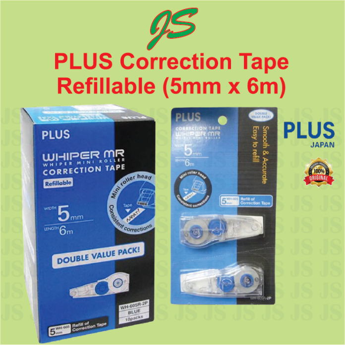 PLUS Roller Correction Tape WHIPER MR (5mm x 6m) Refillable WH605 Lazada