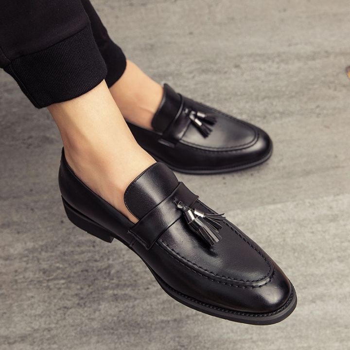 รองเท้าสำนักงานธุรกิจ-sepatu-pantofel-kulit-ระบายอากาศได้ดีจากรองเท้าลำลองผู้ชายรองเท้าหนังนิ่มแบบสวมสบายมีพู่