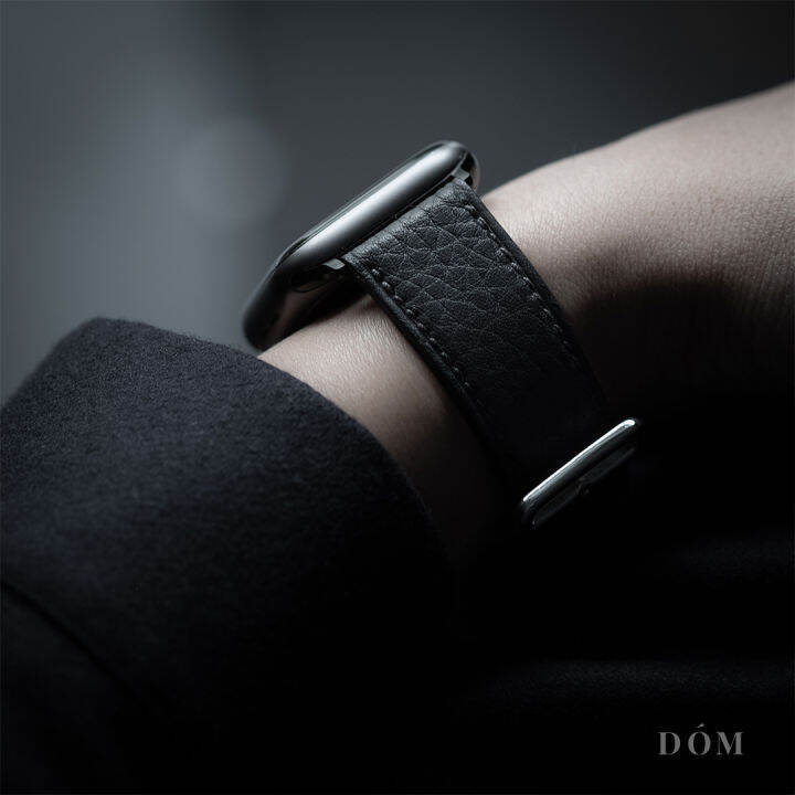 สายนาฬิกา-apple-watch-dom-type-02-black-สายนาฬิกาหนังแท้-german-deep-grain-สายแอปเปิ้ลวอชหนังแท้