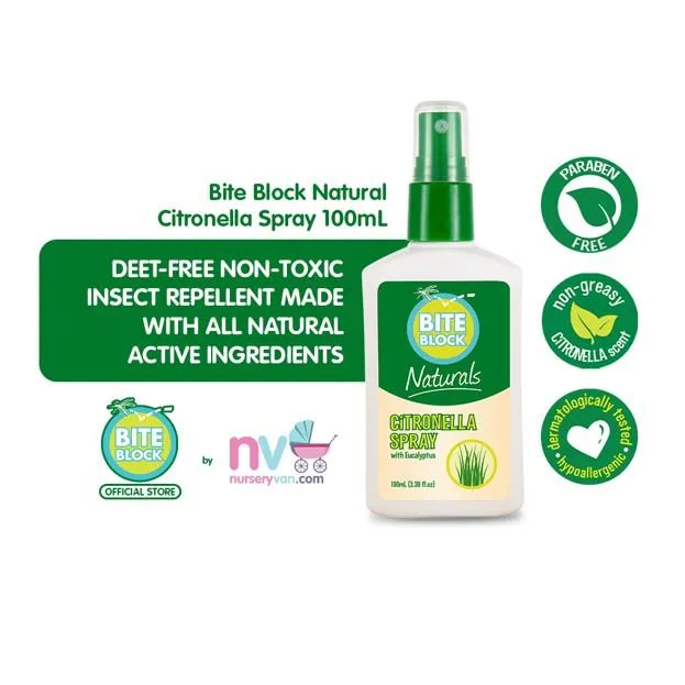 Bite Block Naturals Insect Repellent Citronella Spray 100mL. DEETfree
