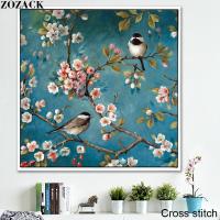 Zozack Needlework DMC DIY cross-stitch Full embroidery kits Plum blossom Birdie patterns chinese cross stitch printed on canva