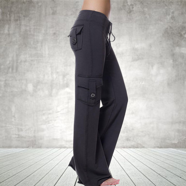 กางเกงสีทึบกางเกงเอวยางยืดถุงขนส่งสินค้าผู้หญิงเหมาะสำหรับการไปช้อปปิ้งของแท้การสวมใส่ที่มีคุณภาพสูง