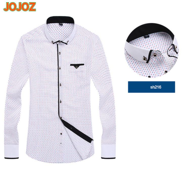 jojoz-เสื้อยืดแขนยาวผู้ชาย-เสื้อคาร์ดิแกนเข้ารูปพอดีธุรกิจเสื้อผ้าลายจุดลำลอง