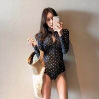 Women Print Tight-Fitting Long-Sleeved Zipper Swimsuit Triangle Swimsuit