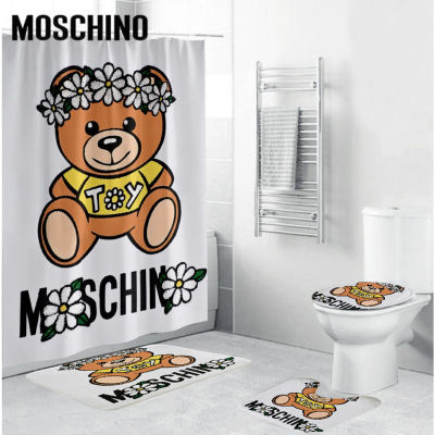 MOSCHINO Luxury nd 3D Printing Shower Curtain Toilet Lip Cover U Shape Rug Home Decor Bath Sets Rug Sets Shower Curtain 4 Pcs