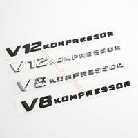 ป้าย V8 KOMPRESSOR V12สำหรับรถยนต์เมอร์ซีเดสเบนซ์แต่งรถบังโคลนด้านข้างโครเมี่ยมสติ๊กเกอร์สัญลักษณ์สีดำด้าน