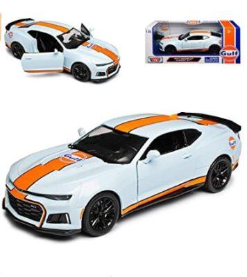 โมเดลรถแข่ง NO.79656 MOTOR-MAX- 2017 CHEVROLET CAMARO ZL1 GULF OIL  อัตราส่วน 1:24  จำลองเหมือนจริง ผลิตจากโลหะผสม Diecast Model ประตูรถเปิดซ้ายขวาได้