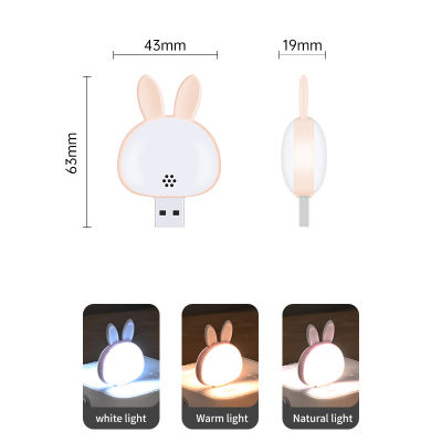 Bali โคมไฟ USB ขนาดเล็กรูปกระต่ายน่ารักโคมไฟกลางคืนควบคุมด้วยเสียงอัจฉริยะโคมไฟกลางคืนโคมไฟข้างเตียงติดผนังในร่ม