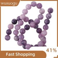 WUSUOGU 47 PCS เรียบเนียน ลูกปัดหินธรรมชาติ ขัดเงาเงางาม สีม่วงสีม่วง ลูกปัด lepidolite สีม่วง ทำเครื่องประดับ DIY Lepidolite ลูกปัดกลมหลวม กำไลข้อมือสร้อยข้อมือ