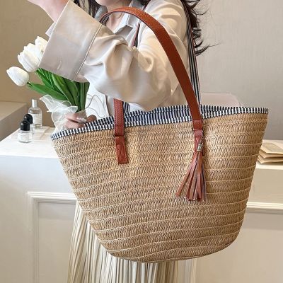 Weave Tote Bag Summer Beach Straw Handbags and Purses Female Bohemian Shoulder Bags for Women 2023 Lady Travel Shopping Bags