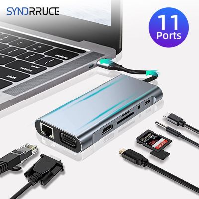 11พอร์ต USB C ฮับอะแดปเตอร์ Type C กับ HDMI-Compatible 4K VGA RJ45 Sd/ บัตร TF 3.5MM AUX 10พอร์ตแท่นวางมือถือ PC ตัวแยกแล็ปท็อป Feona