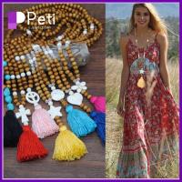 เครื่องประดับ PETI Boho สร้อยคอเสื้อกันหนาวสไตล์โบฮีเมียนลูกปัดไม้ห้อยพู่สร้อยคอสร้อยคออัญมณีสวยงามผู้หญิง