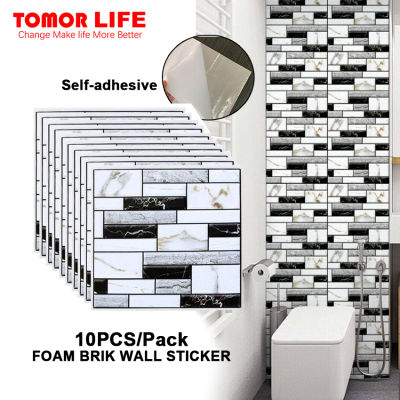 Tomor Life 10ชิ้น/แพ็ค PVC 30X30CM 3D Self-Adhesive Foam Brick สติ๊กเกอร์ติดผนังกันน้ำ