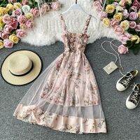 2021ZQLZ Summer Dress Women 2021 Elegant Robes Sexy Chiffon Sundresses Sleeveless Casual Vintage Print Streetwear Dresses Female