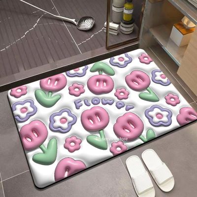 3D Visual Anti-Slip Absorbent Mat 2023 New Cute Flower Soft Diatom Mud Absorbent Floor Mat Super Absorbent Non-Slip Bath Mat