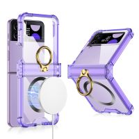 For Samsung Galaxy Z Flip 4 3 Magsafe Wireless Charging Case Magnetic Electroplated Transparent Ring Holder Folding Hingle Cover