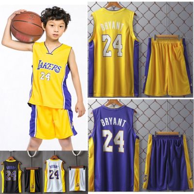 ขายเสื้อผ้าบาสเกตบอลสูง NBA Lakers Jersey 24 Kobe Bryant Jersey Kids Tops Shorts Jersey Set Children Basketball Uniform Jersi