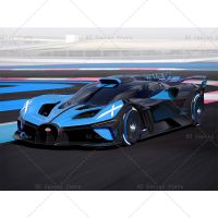 2021 Bugatti Bolide สีฟ้า Supercar ผ้าใบพิมพ์: หรูหรารถสปอร์ตผนังศิลปะโปสเตอร์สำหรับห้องนั่งเล่นตกแต่งบ้าน