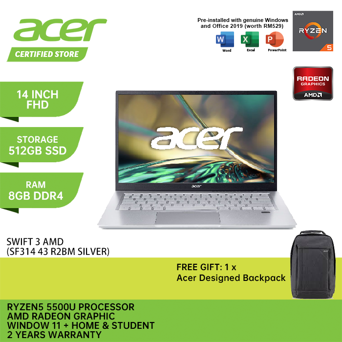 Acer New Laptop Swift 3 R2BM ( 14 FHD IPS | Ryzen 5 5500U | 8GB RAM OB ...