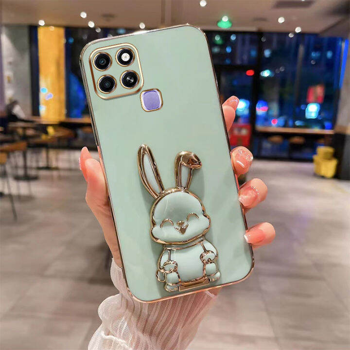 ybdเคสโทรศัพท์ใหม่สไตล์เข้ากันได้สำหรับ-infinix-smart-6-smart-6-hd-เคสการ์ตูนน่ารัก3dลายกระต่ายยิ้มกรอบนุ่มขาตั้งพับได้