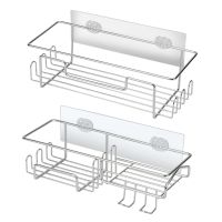 Shower Basket Shelf By 2-Pack,for Bathroom Organizer with Hooks and Soap Dish,Without Drilling,Storage Organize