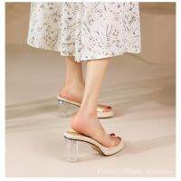 COD PaiHOTransparent womens sandals thick heel high-heeled shoes summer Internet celebrity fashion elegant crystal shoes fashion outdoor waterproof platform womens shoes