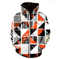 Abstract geometric pattern Zipper Hoodies Mens Fashion Casual Winter Hoodie 3D Full Print Womens Sweatshirts Hoody Men clothing Size:XS-5XL