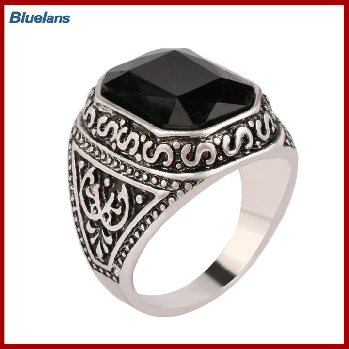 Bluelans®แหวนประดับแกะสลักแหวนคู่เรขาคณิตสำหรับผู้ชายผู้หญิงวินเทจขนาด7 -10