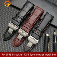 卍۞ สำหรับ Tissot 1853 T035 สายนาฬิกาหนัง T035627A ปลายโค้งหนังลูกวัวสายนาฬิกาผีเสื้อหัวเข็มขัดสร้อยข้อมือ 22 มม. 23 มม. 24 มม.