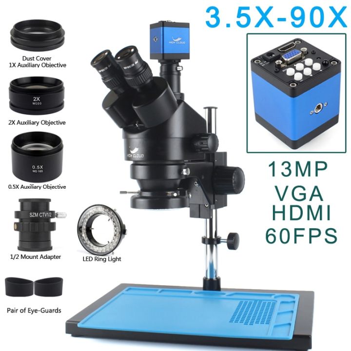 7x-45x-simul-focal-stereo-trinocular-zoom-microscope-4k-2k-48mp-hdmi-usb-vga-microscope-camera-set-with-auxiliary-objective-lens