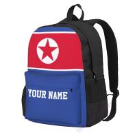 【jw】► Nome personalizado coreia do norte bandeira poliéster mochila para homens mulheres bolsa de viagem estudantes casuais caminhadas acampamento