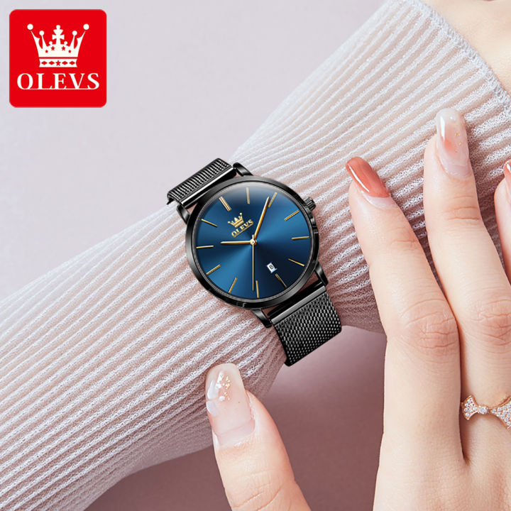 olevs-กันน้ำนาฬิกาผู้หญิง-2023-ล่าสุด-ultra-thin-original-simple-เกาหลีเกาหลีหรูหราสบายๆปฏิทิน-rose-gold-steel-band