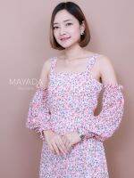 เดรสลายดอกจั้มแขนสีขาวชมพู BRAND MAYADA BOUTIQUE