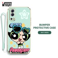 VRQR Powerpuffy เคสโทรศัพท์สำหรับหญิงสาวน่ารักสำหรับ Vivo Y72 5G Y52 5G กรัมเปลือกนุ่มบางพิเศษ Super Girl (ฟรีสายคล้องรวม)