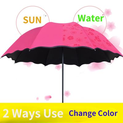 【CC】 Flowers Folding Umbrella Rainy Wind Resistant Reverse Umbrellas water sensor Outdoor Anti-UV Tools