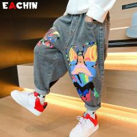 Boys Jeans 2023 Spring and Autumn New Kids Trend Printing Korean Casual Denim for Big Childrens Loose Chic Tide Pants Clothes