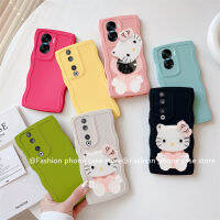 Phone Case เคส Honor90 Honor 90 Lite 5G เคสลายคลื่นของเเข็งสีใหญ่แบบเรียบง่ายพร้อม Hellokitty เคสนิ่มป้องกันเลนส์กระจกแต่งหน้า2023