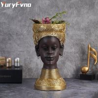 Ethnic Style African Art Woman Figurines Creative Vintage Interior Decoration Accessories Crafts Storage  Flowerpot