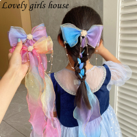 【♡Lovely girls house♡】เด็กถักผมหางม้าลำแสงผมวงหญิงผูกผีเสื้อมุกลำแสง