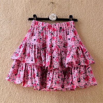 【CC】 Pink Floral Short Skirt Womens High-Waisted Printed Skirts Print