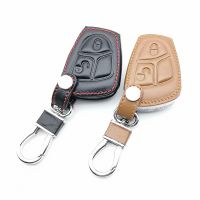 fgjfykjd 2 Button Genuine Leather Car Key Chain Skin Case Cover For Mercedes Benz W169 CLASS TO B C E S R C200E 260L GLK300 Accessories